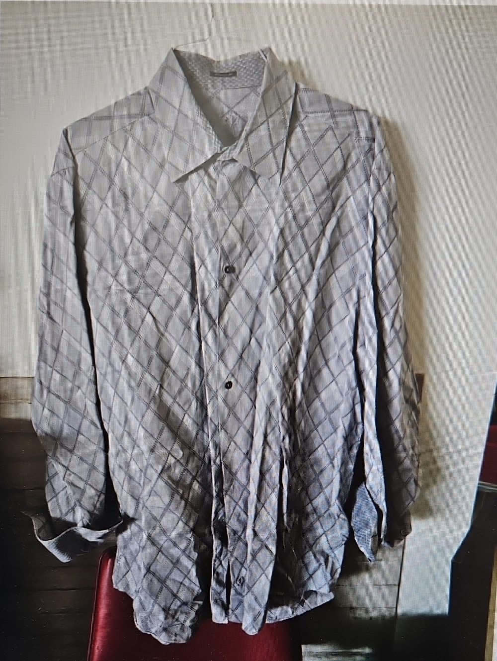 Bugatchi Light Gray Plaid Dress Shirt